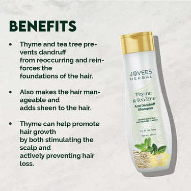 Jovees Herbal Thyme & Tea Tree Anti Dandruff Shampoo | With Tea Tree, Thyme & Lemon Extract | For All Hair Type | Prevents Dandruff & Dry Scalp- 300ml